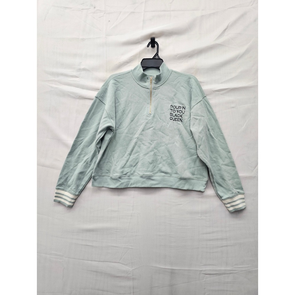 Legendary Rootz Womens Black Queen Quarter Zip Pullover Green Cotton Size Medium